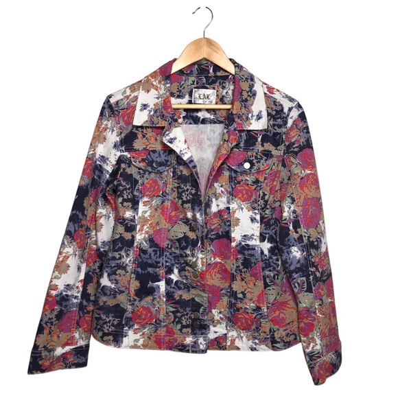 LAL Live a Little Cotton Blend Lightweight Snap Closure Floral Jean Jacket XL - Picture 1 of 12